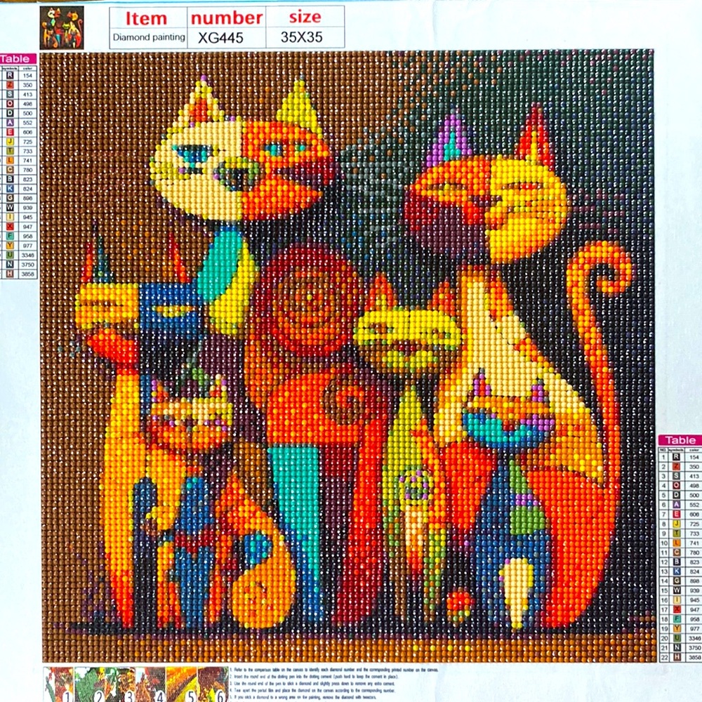 Colorblock Retro Cat Family Diamond Dot Art Picture Painting